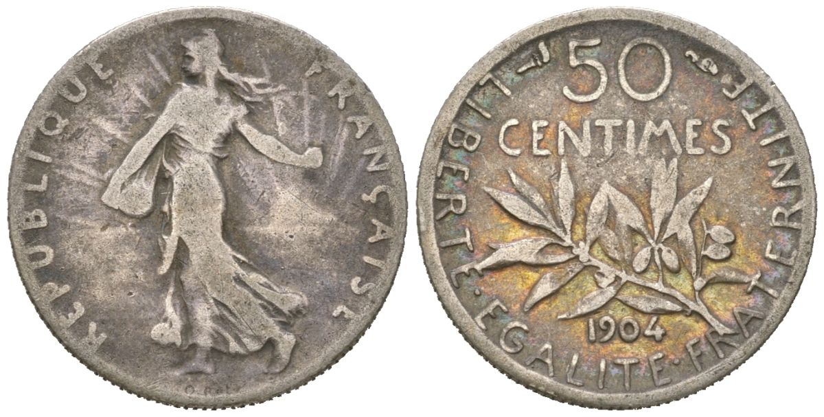 Франция 50 сантимов 1904 KM 854 серебро 4611-1129