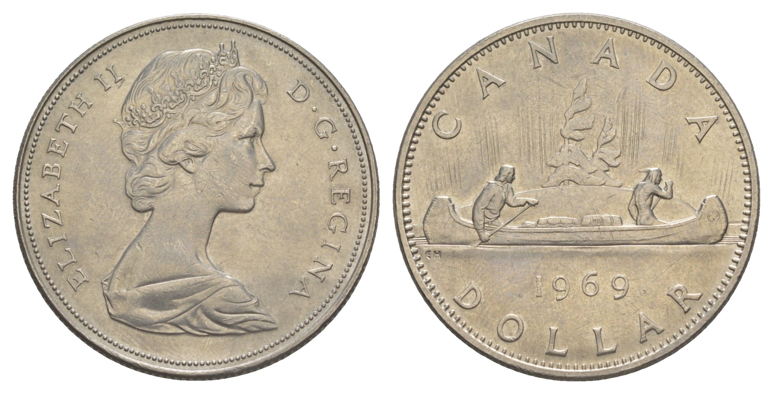 Канада 1 доллар 1969 Елизавета II (1952-2022), каноэ KM 76.1 никель 4634-345