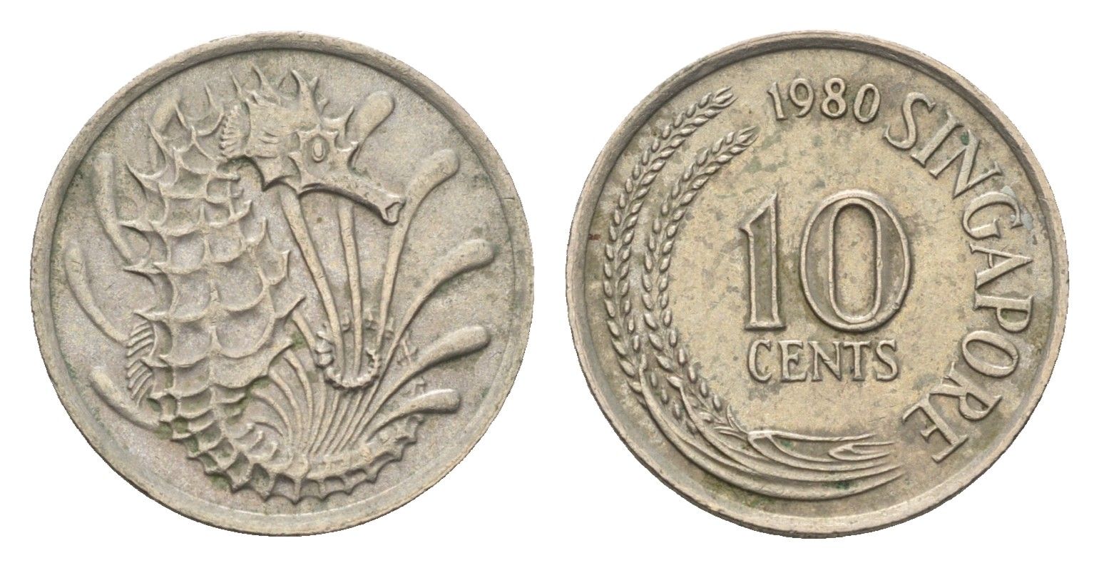Сингапур 10 центов 1980 морской конек KM 3 медно-никель 4684-641