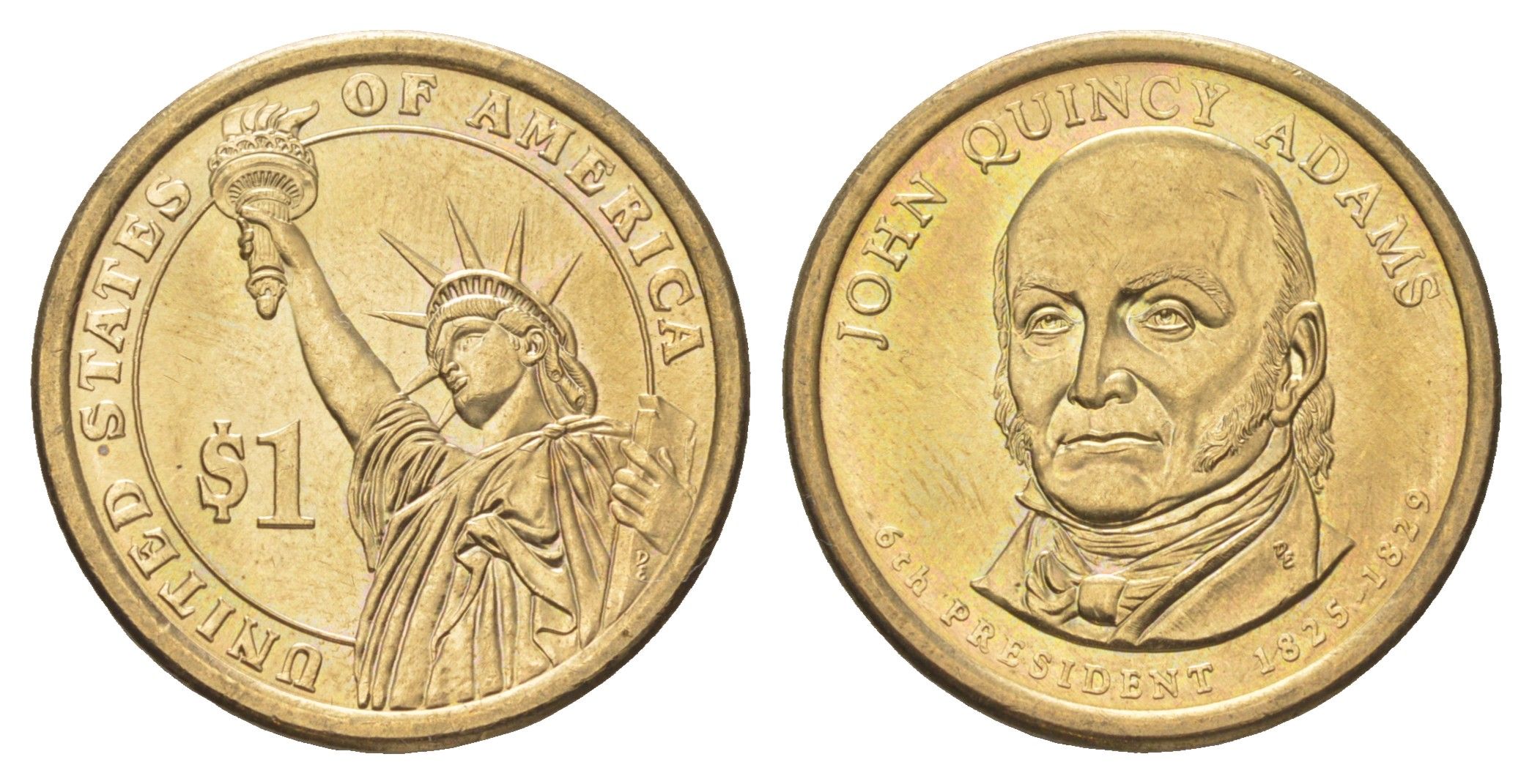 США 1 доллар 2008 D, Президент США - Джон Куинси Адамс (1825-1829) KM 427 медь с марганцево-латунным покрытием UNC 4629-241