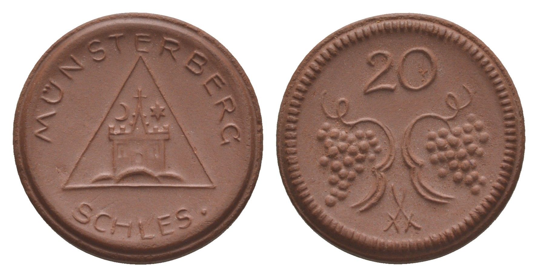 Мюнстерберг 20 пфеннигов ND (1921) Men05 18133.6, Men18 22686.6, Scheuch 197a фарфор 1094-9-71