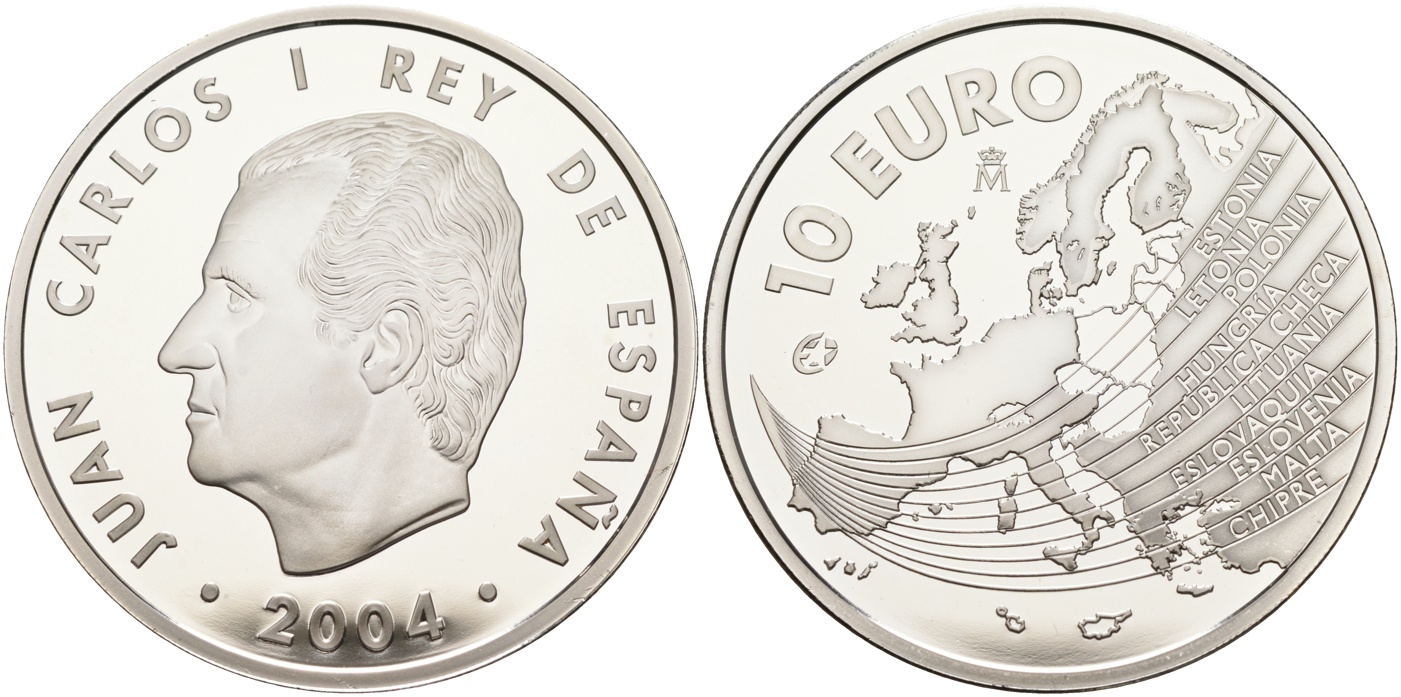 Испания 10 евро 2004 M, расширение Евросоюза, карта Европы KM 1099 серебро PROOF 11-281-42
