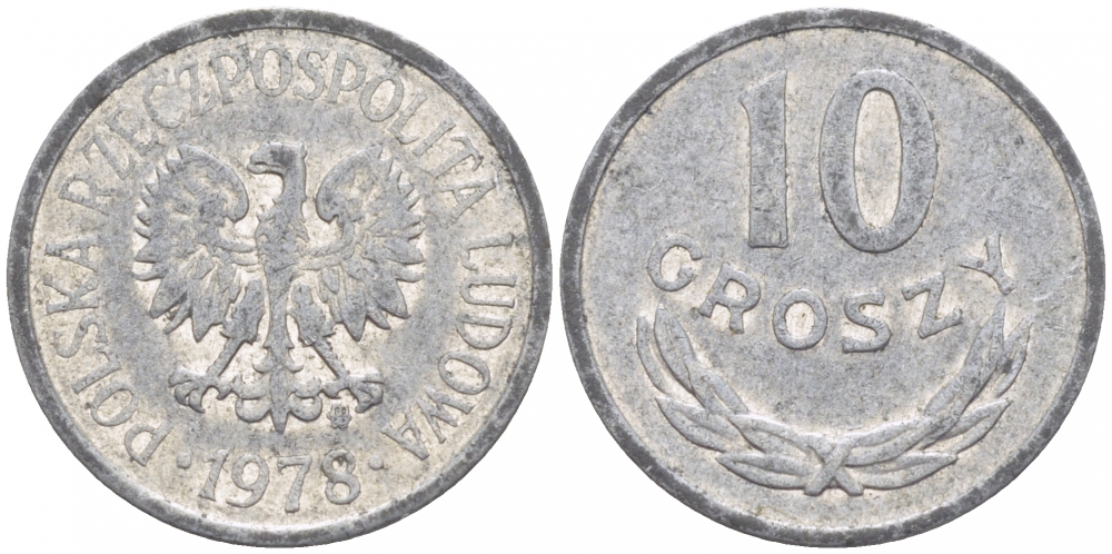 ПОЛЬША 10 ГРОШЕЙ 1978 MW KM АА47 алюминий 112-1216