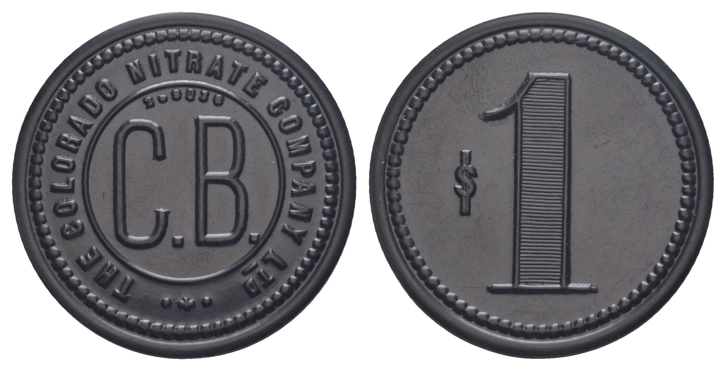 Чили, Кармен Баджо (Carmen Bajo), Посо-Альмонте шахтерский жетон с Селитряного рудника для покупки в местных магазинах, номиналом в 1 песо 1880-1920 диаметр 34,5 мм, вес 3,18 гр Espinosa 65.9 эбонит (черный) 1094-11-61