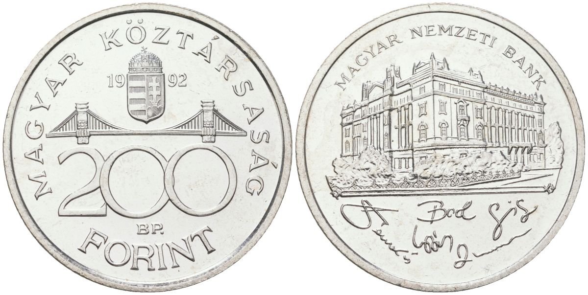 Венгрия 200 форинтов 1992 BP, национальный банк KM 689 серебро UNC 4574-1142