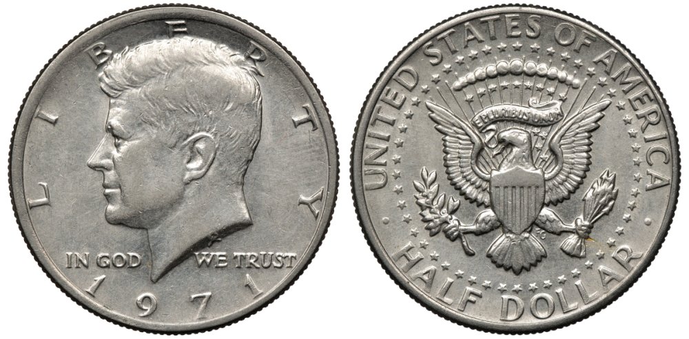 США 1/2 доллара (50 центов) 1971 Джон Кеннеди KM 202b медь плакированная медно-никелем 88-1213