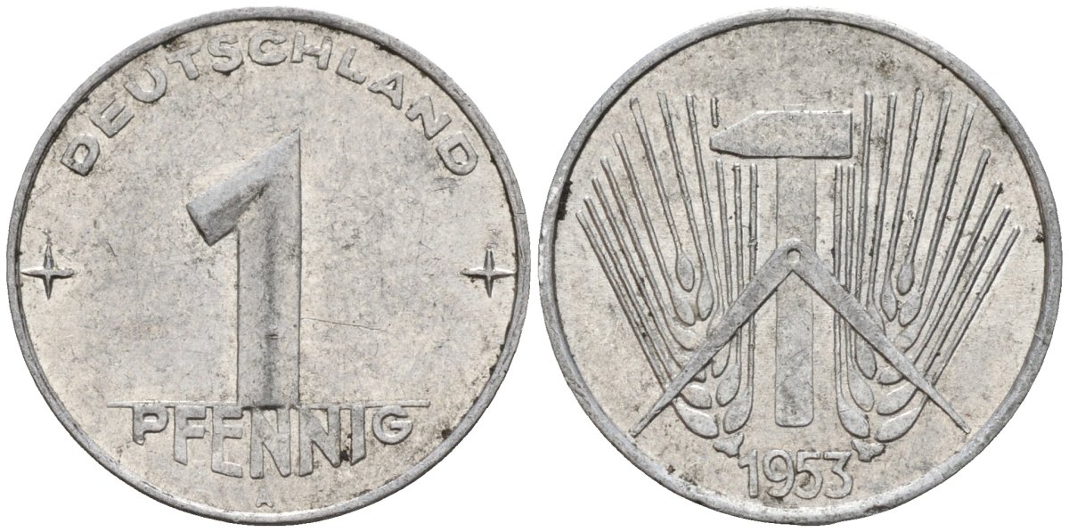 ГДР 1 пфеннииг 1953 A KM 5 алюминий 4596-543