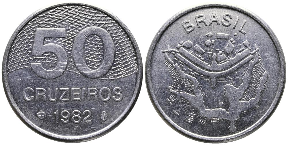 Бразилия 50 крузейро 1982 карта города Бразилиа KM 594.1 нержавеющая сталь 3336-911