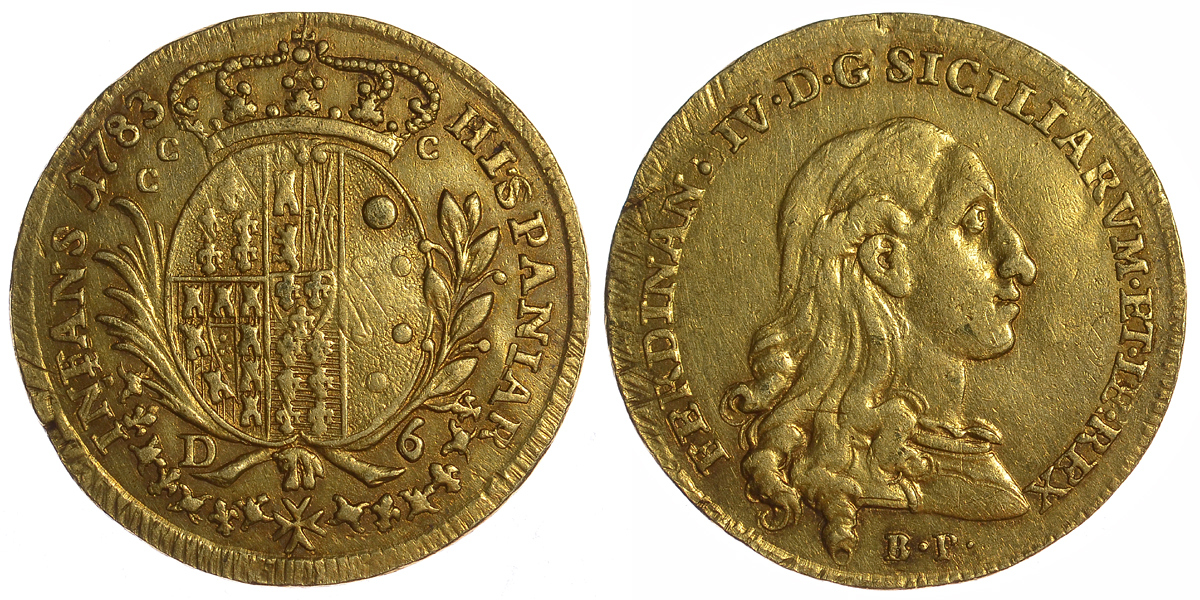 Неаполь 6 дукати (дукатов) 1783 Фердинанд IV Неаполитанский KM 76 a, MIR 358 золото 00-000-00
