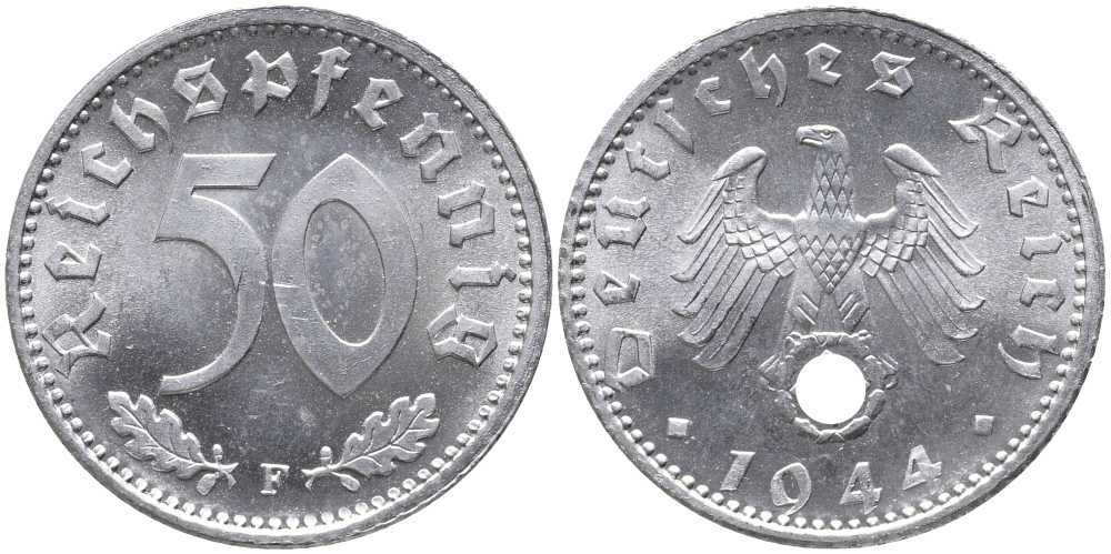 Германия 50 рейхспфеннигов 1944 F J. 372, KM 96 алюминий  UNC  00-822-35
