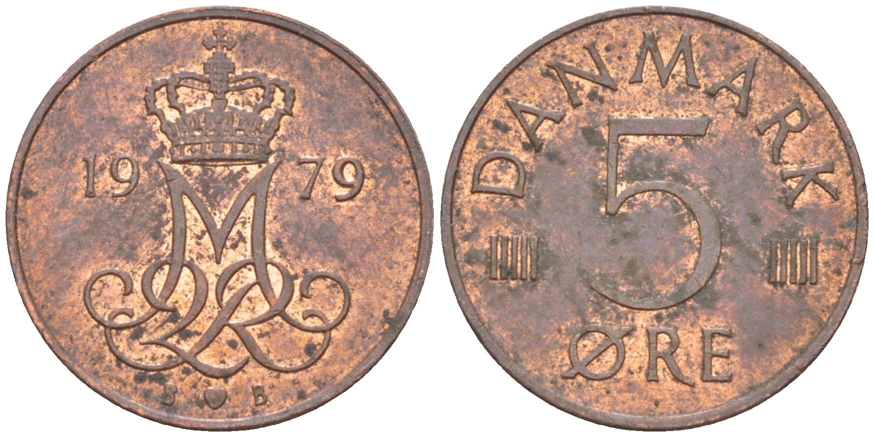 ДАНИЯ 5 ЭРЕ 1979 B; B, МАРГРЕТЕ II (1972-) KM 859.2 сталь плакированная медью 105-445