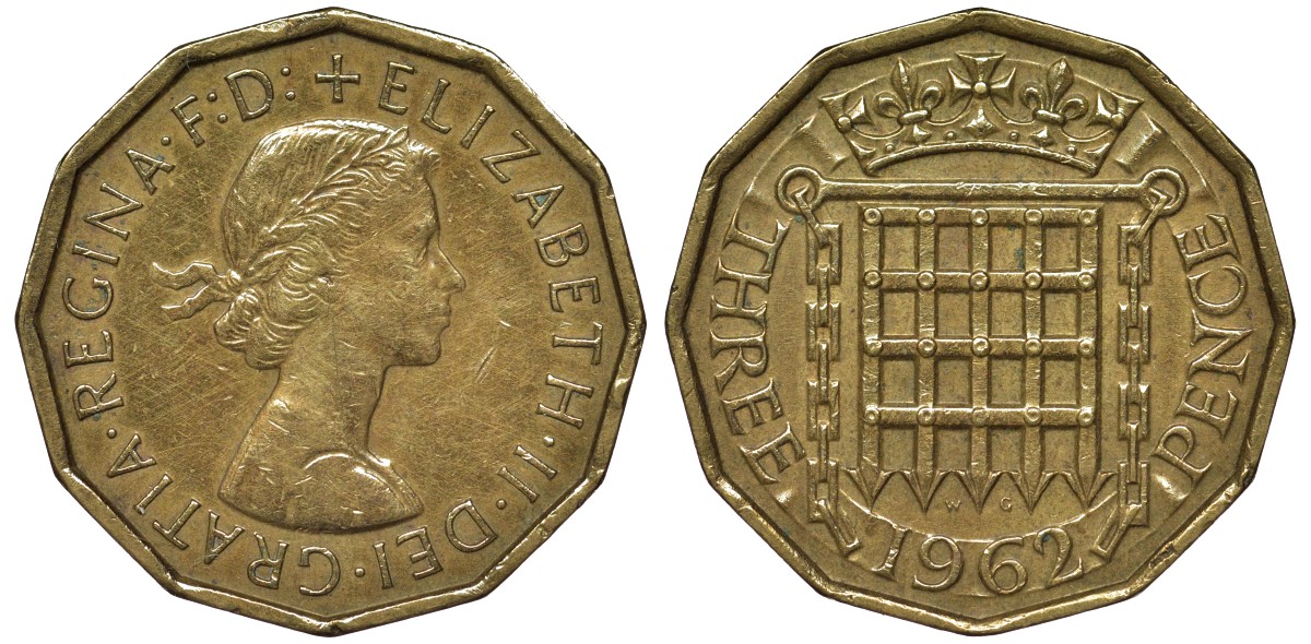 Великобритания 3 пенса 1962 Елизавета II (1952-2022) KM 900, Spink 4153 никель латунь 4122-936