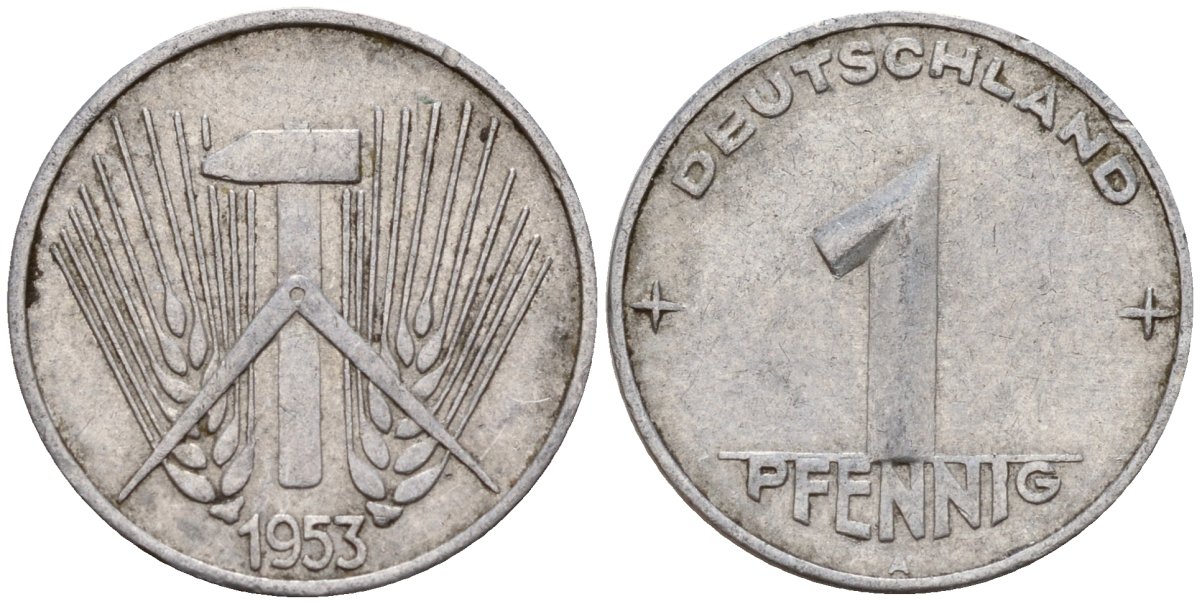 ГДР 1 пфенниг 1953 A KM 5 алюминий 201-612