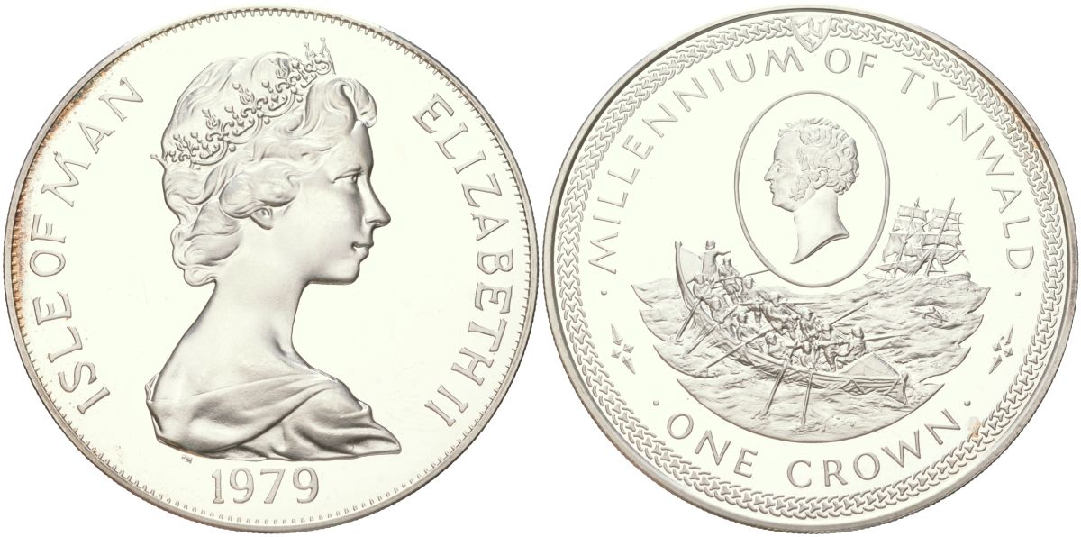 Остров Мэн 1 крона 1979 1000 лет Тинвальду - Шлюпка KM 50a серебро PROOF 1529-1022