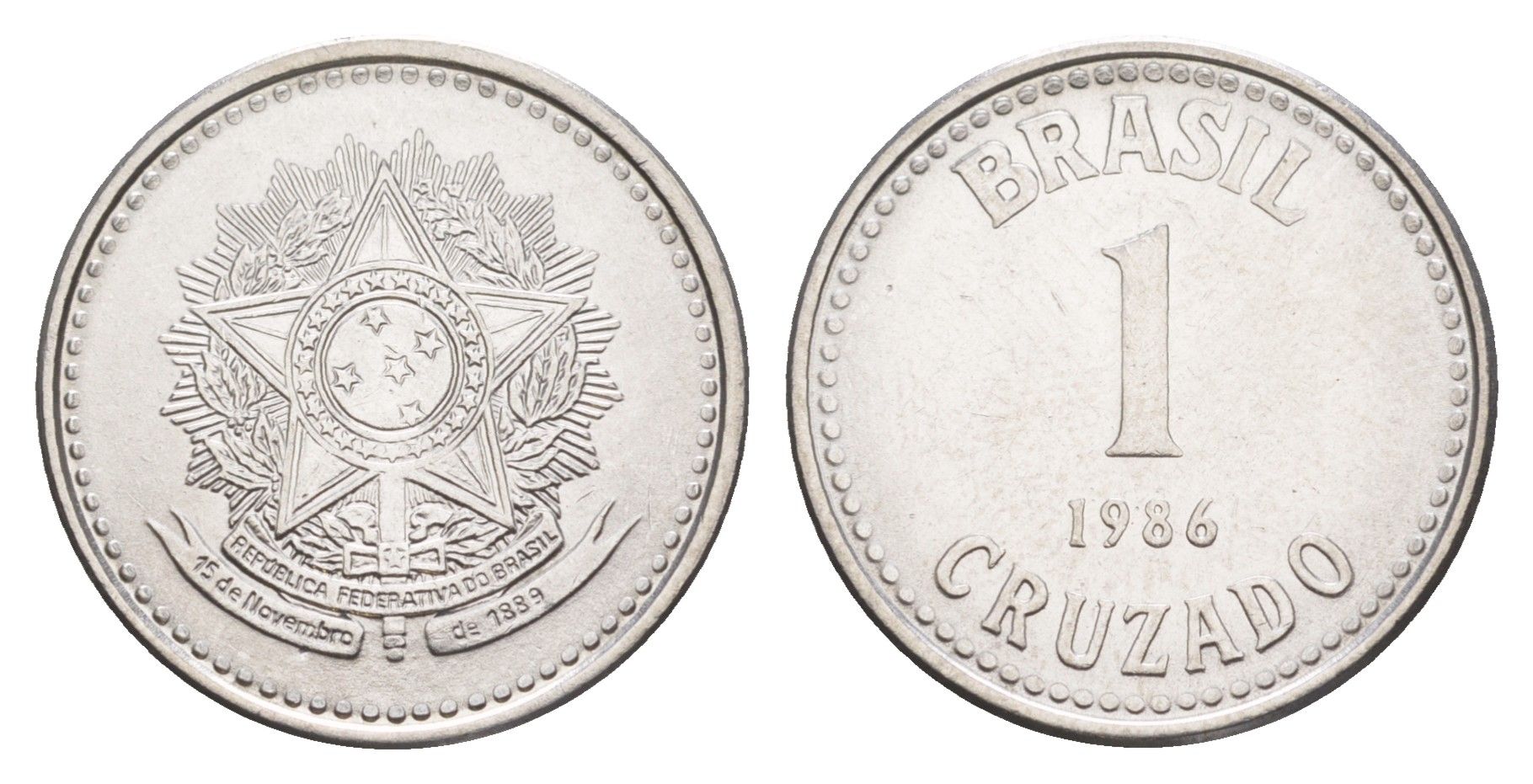 Бразилия 1 крузадо 1986 KM 605 нержавеющая сталь UNC 4642-1242