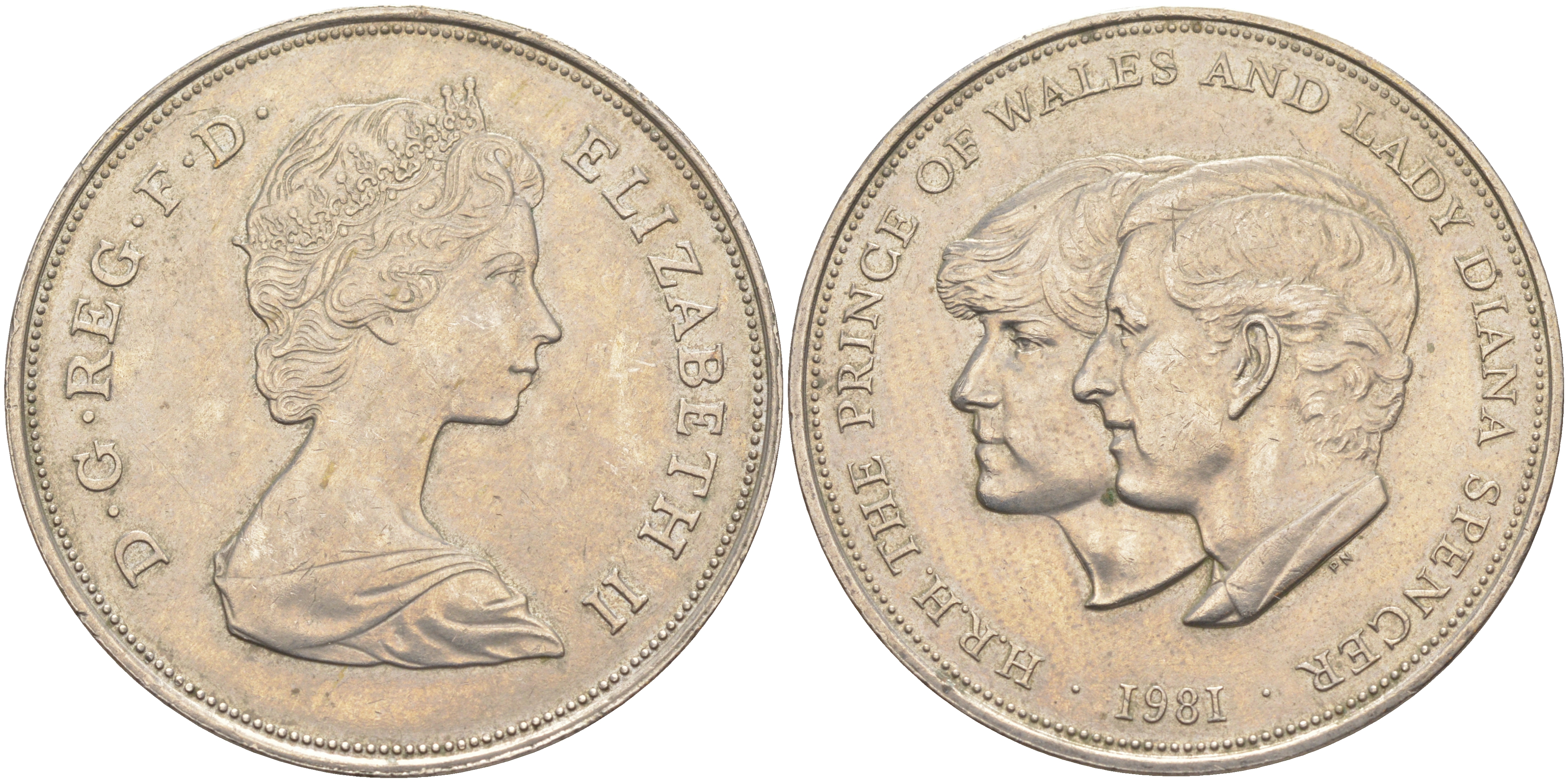 Великобритания 25 пенсов 1981 Королевская свадьба принца Чарльза и леди Дианы, Елизавета II (1952-2022) KM 925, Spink 4229 медно-никель 4552-434
