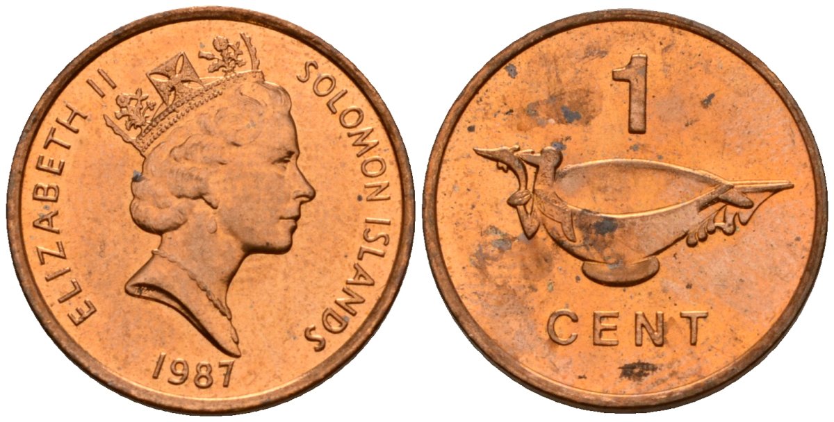 Соломоновы острова 1 цент 1987 Елизавета II (1953-) KM 24 сталь плакированная бронзой aUNC 4602-948