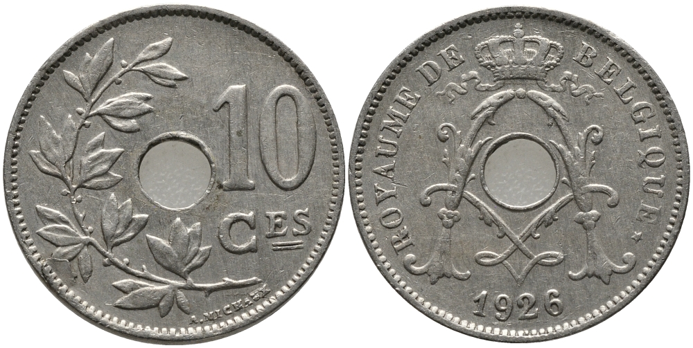 БЕЛЬГИЯ 10 САНТИМОВ 1926 BELGIQUE KM 85.1 медно-никель 4380-952