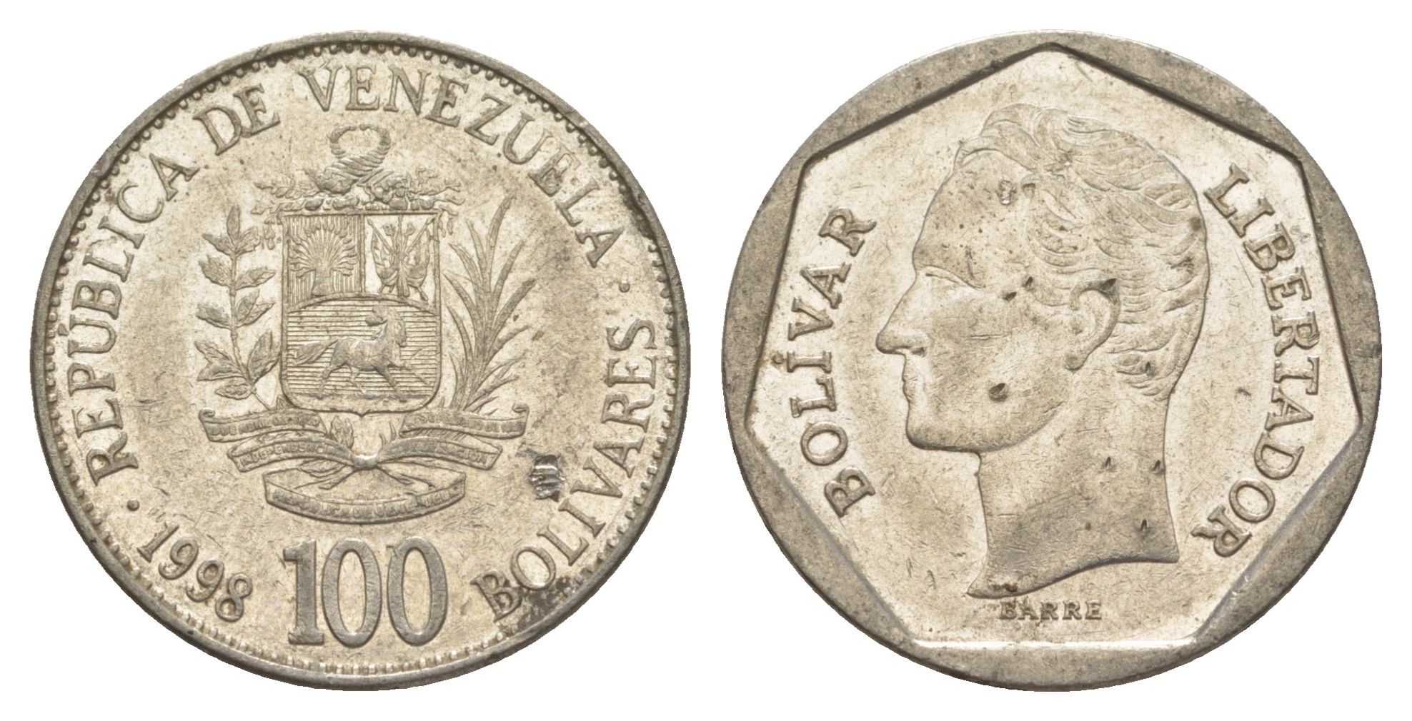 Венесуэла 100 боливаров 1998 Симон Боливар Y 78.1 сталь плакированная никелем 4592-945