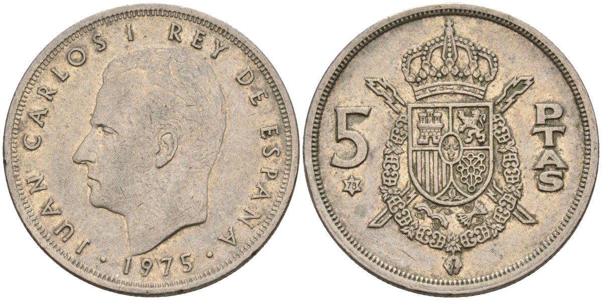 Испания 5 песет 1975 (78) Хуан Карлос I (1975-2014) KM 807 медно-никель 4155-633