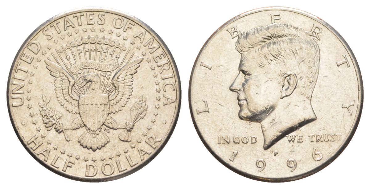 США 1/2 доллара (50 центов) 1996 P, Джон Кеннеди KM A202b медь плакированная медно-никелем aUNC 4517-822