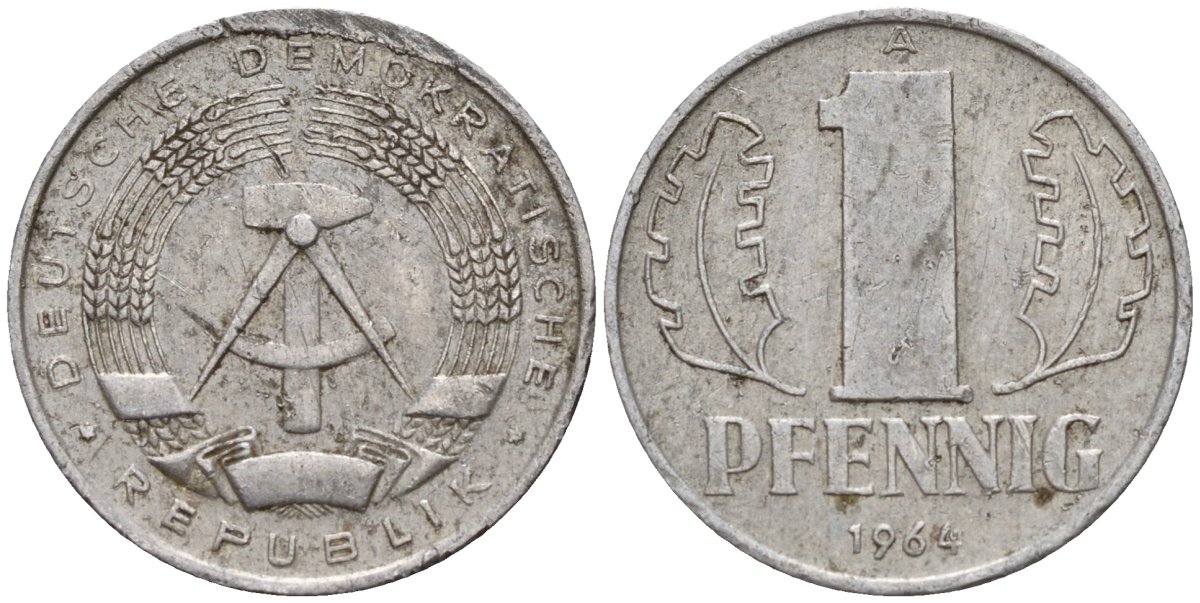 ГДР 1 пфенниг 1964 A KM 8.1 алюминий 4189-512