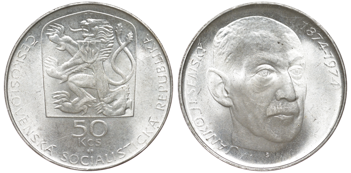 Чехословакия 50 крон 1974 100 лет со дня рождения Янко Есенский (1874-1945) KM 81 серебро UNC 4178-931