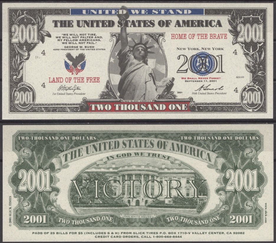 США 2001 доллар 2001 статуя свободы бумага UNC (пресс) 7197-29-1