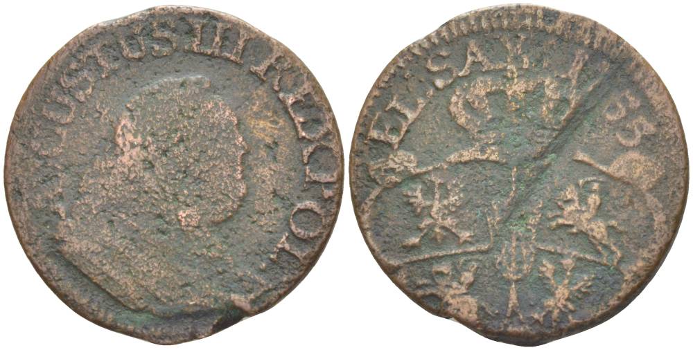 Польша 3 сольди (1 грош) 1755 Станислав Август Понятовский (1764-1794), вес 3,53 гр. KM 147.2 (C2a) медь 1517-834