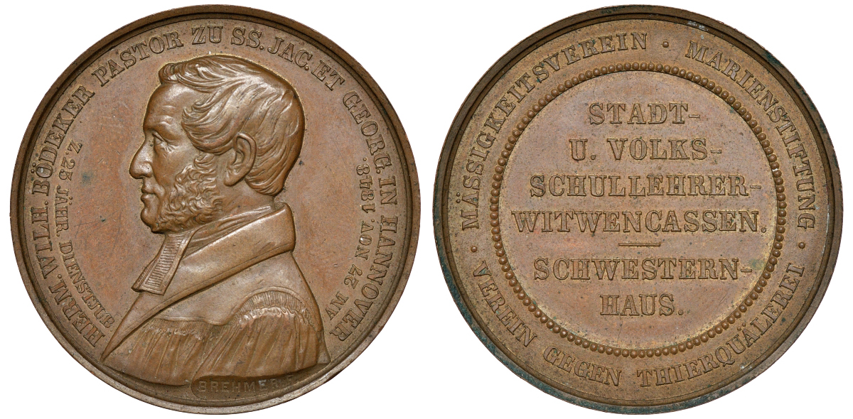 Германия памятная медаль1848 пастор Бодекер, в родной коробочке, 39 мм, 28,43 гр бронза UNC 4-5-3-15