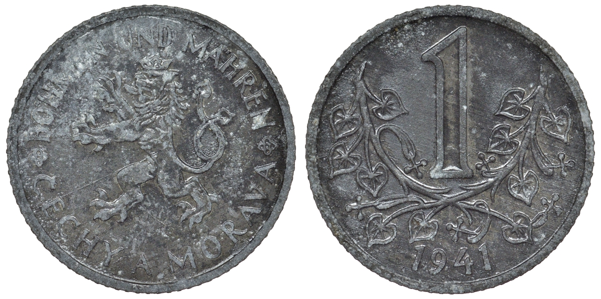 Богемия и Моравия 1 крона 1941 германский протекторат KM 4 цинк 4121-123