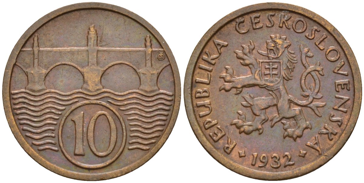 Чехословакия 10 геллеров 1932 KM 3 медь цинк 4152-712