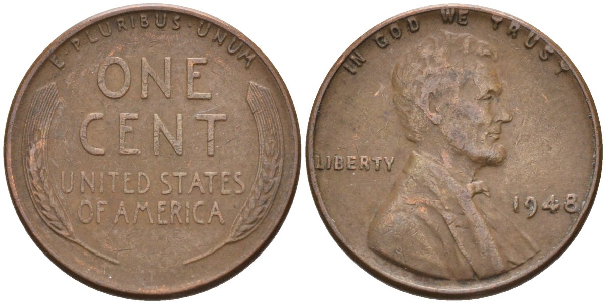 США 1 цент 1948 Линкольн KM А132 медь цинк 4115-811