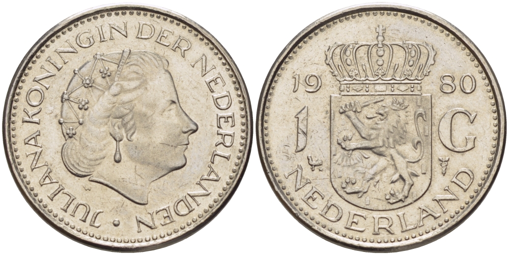 Нидерланды 1 гульден 1980 Юлиана (1948-1980) KM 184а никель 31-853
