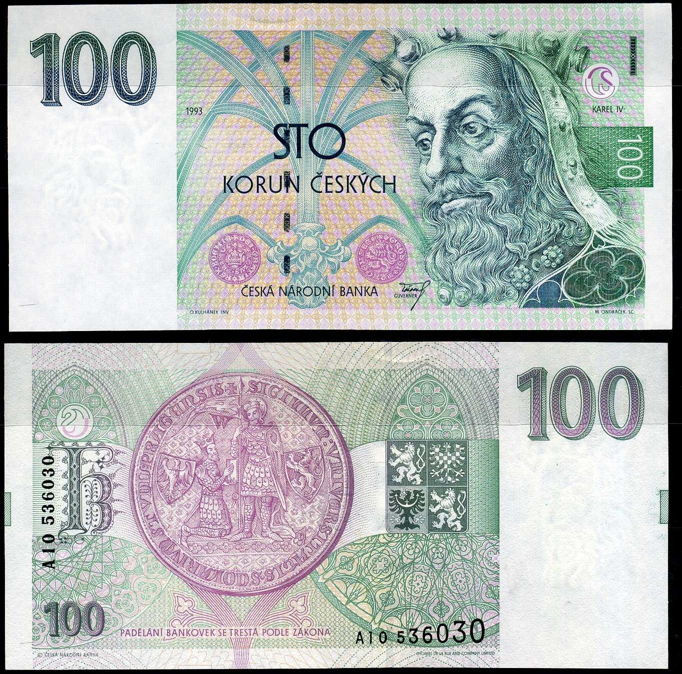 Чехия 100 крон 1993 Pick 5 бумага UNC (пресс) 451-787-2