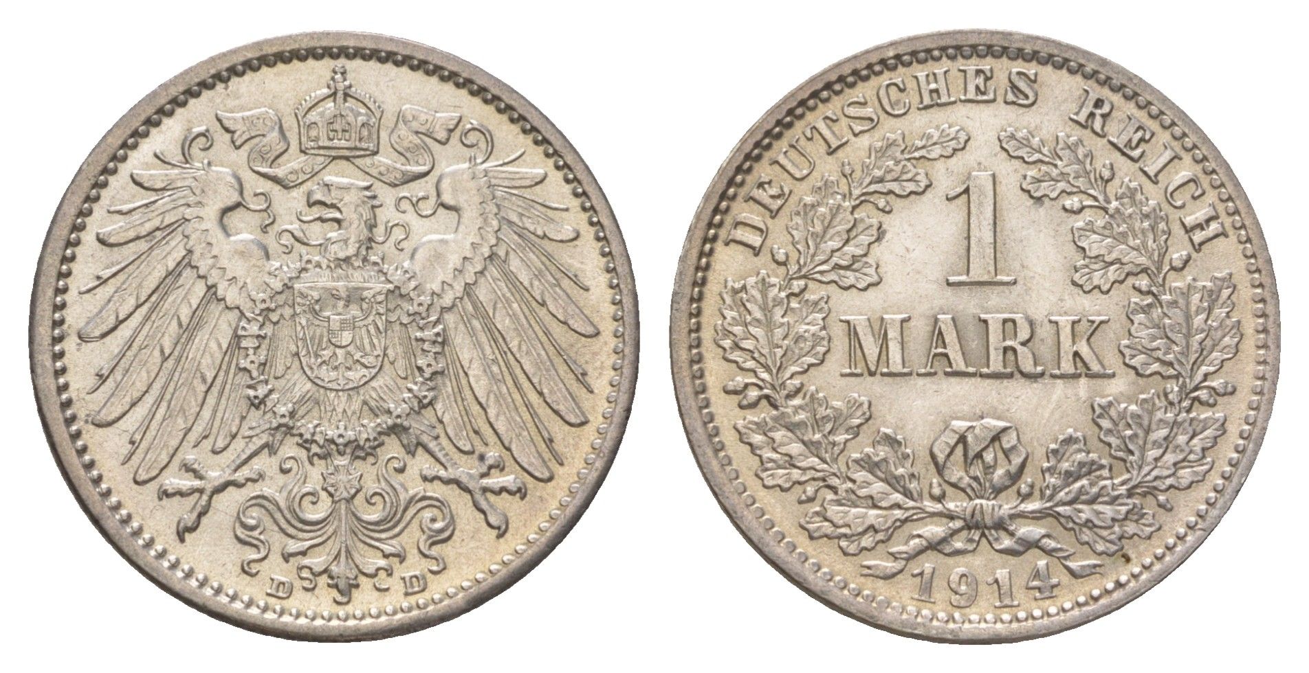 Германия 1 марка 1914 D, Вильгельм II (1888-1918) KM 14, J. 17 серебро aUNC 4626-236