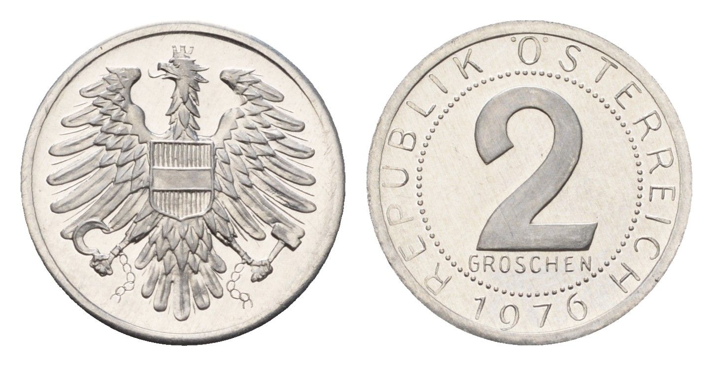 Австрия 2 гроша 1976 KM 2876 алюминий PROOF 187-613