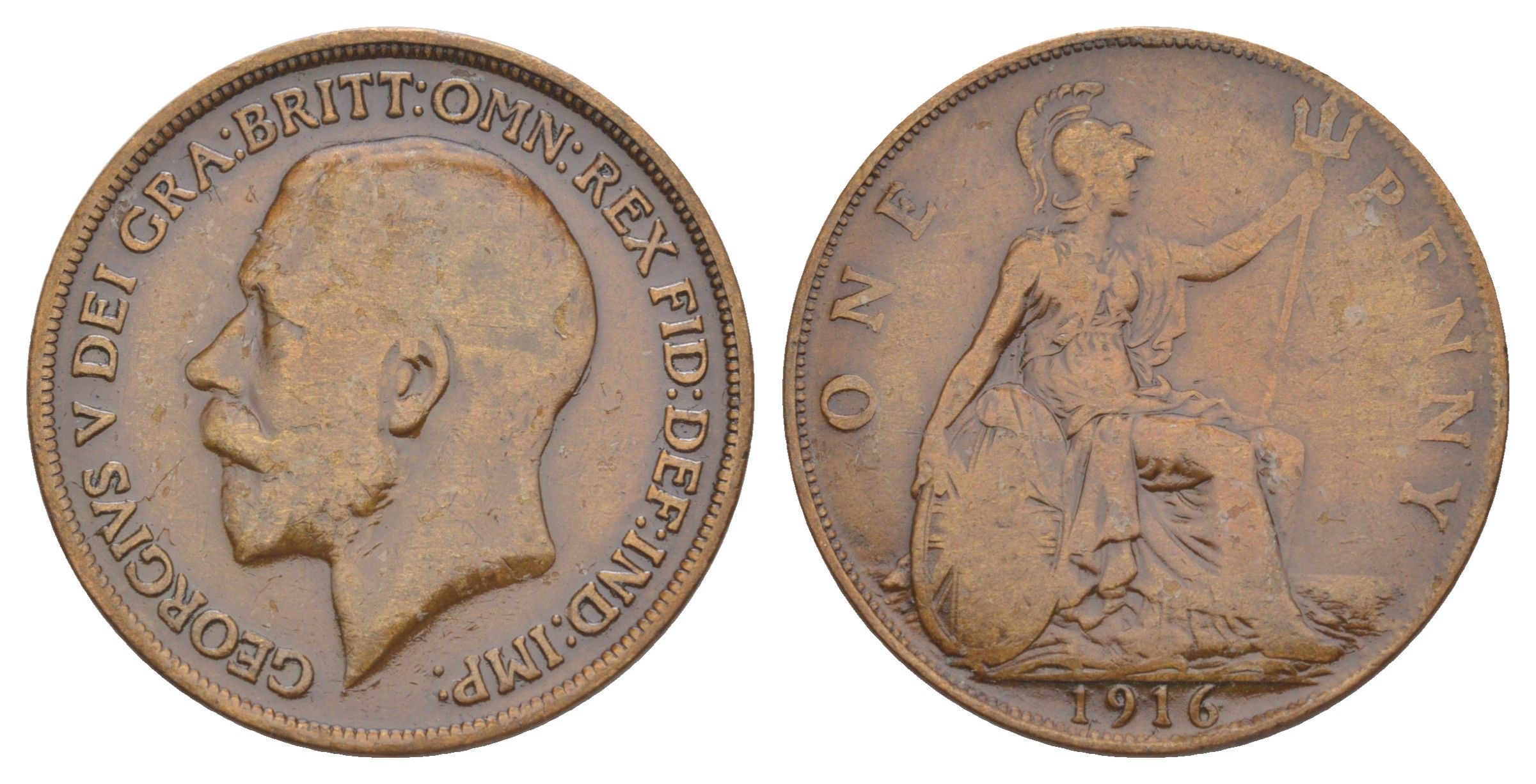 Великобритания 1 пенни 1916 Георг V (1910-1936) KМ 810, Spink 4051 бронза 4634-445