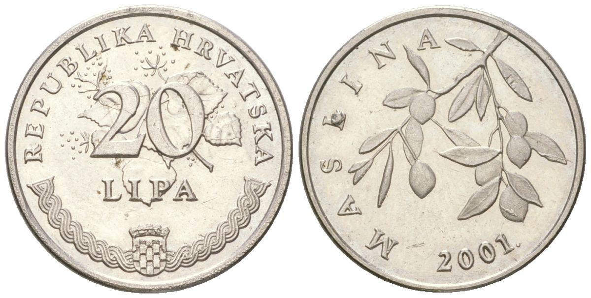 Хорватия 20 лип 2001 нечетный год KM 7 сталь плакированная никелем  UNC  4124-1256