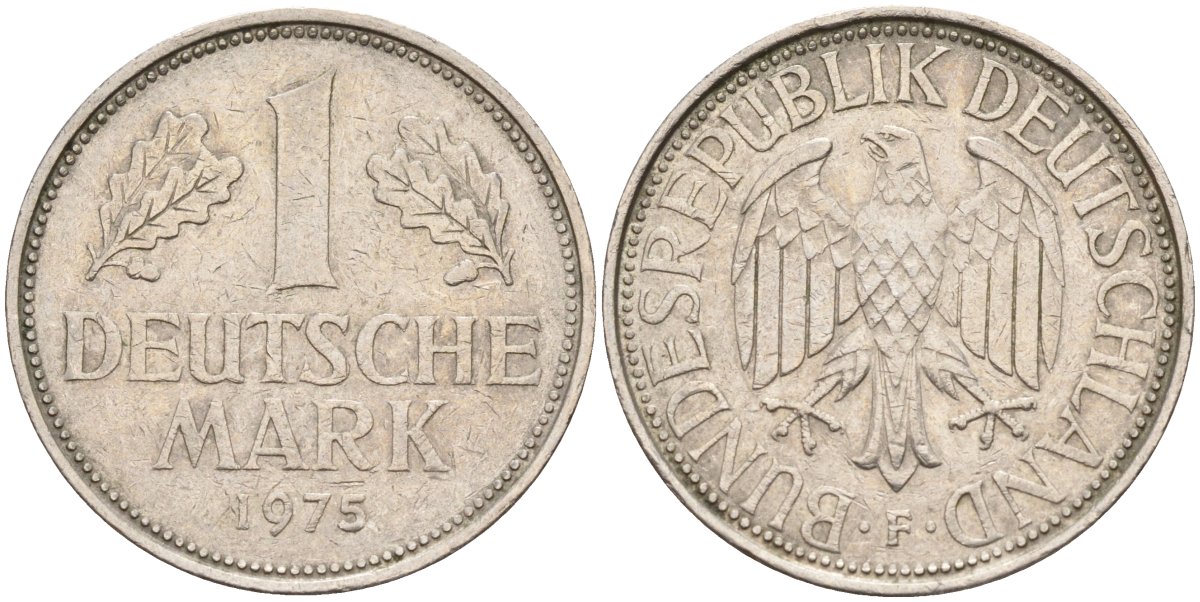 ФРГ 1 марка 1975 F KM 110, J. 385 медно-никель 4177-1135