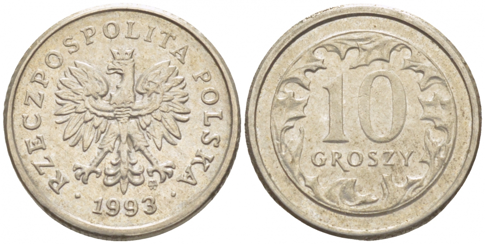 ПОЛЬША 10 ГРОШЕЙ 1993 MW KM 279 медно-никель 112-1236