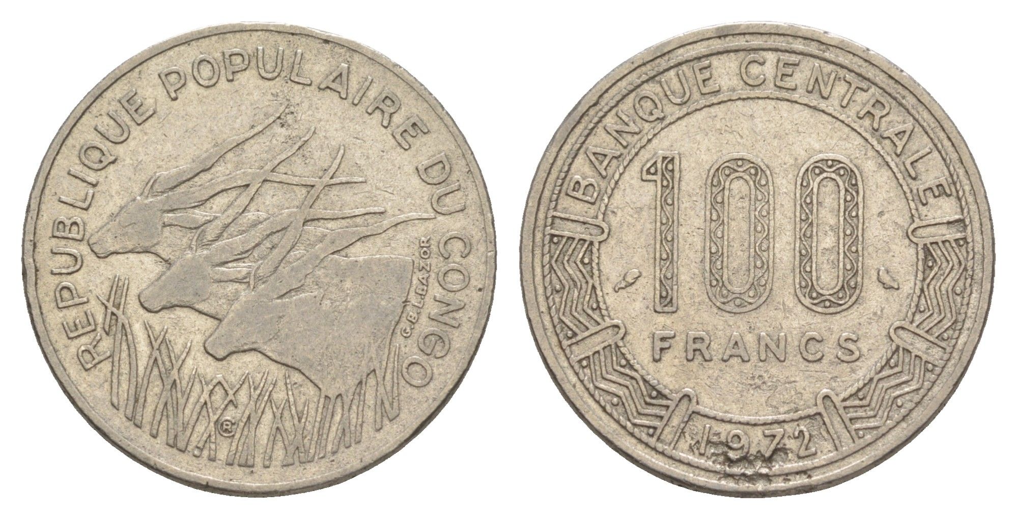 Конго 100 франков 1972 KM 1 никель 4650-245