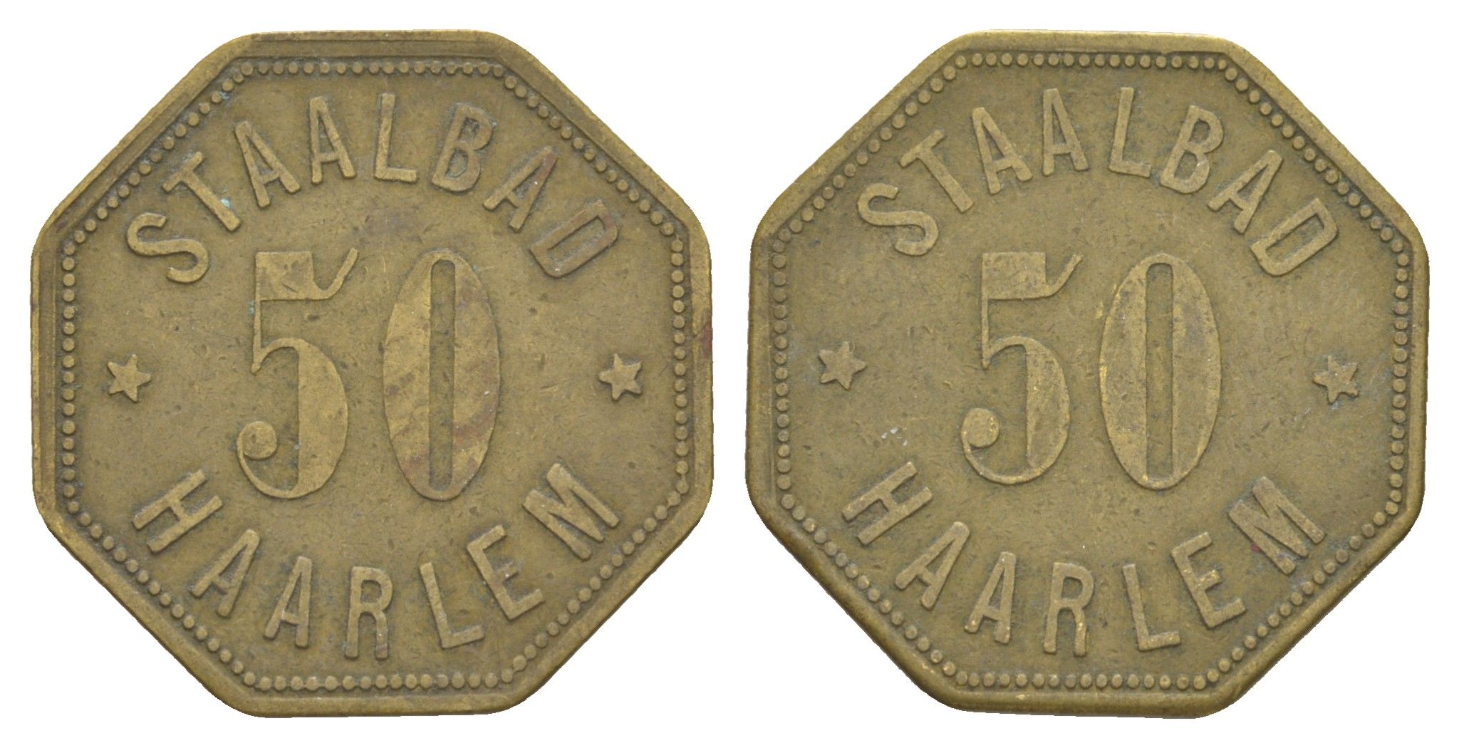 Нидерланды, Brongebouw, Харлем ресторанный жетон в 50 центов ND (1895-1932) диаметр 25,9 мм, вес 5,7 гр латунь 4171-956