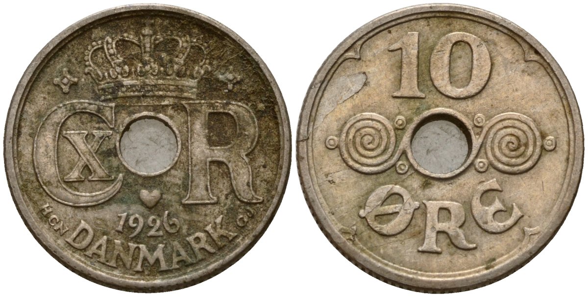 Дания 10 эре 1926 HCN; GJ, Кристиан X (1912-1947) KM 822 медно-никель 4189-742