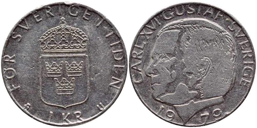Швеция 1 крона 1979 Карл XVI Густав (1973- ) KM 852 медь плакированная медно-никелем 56-647