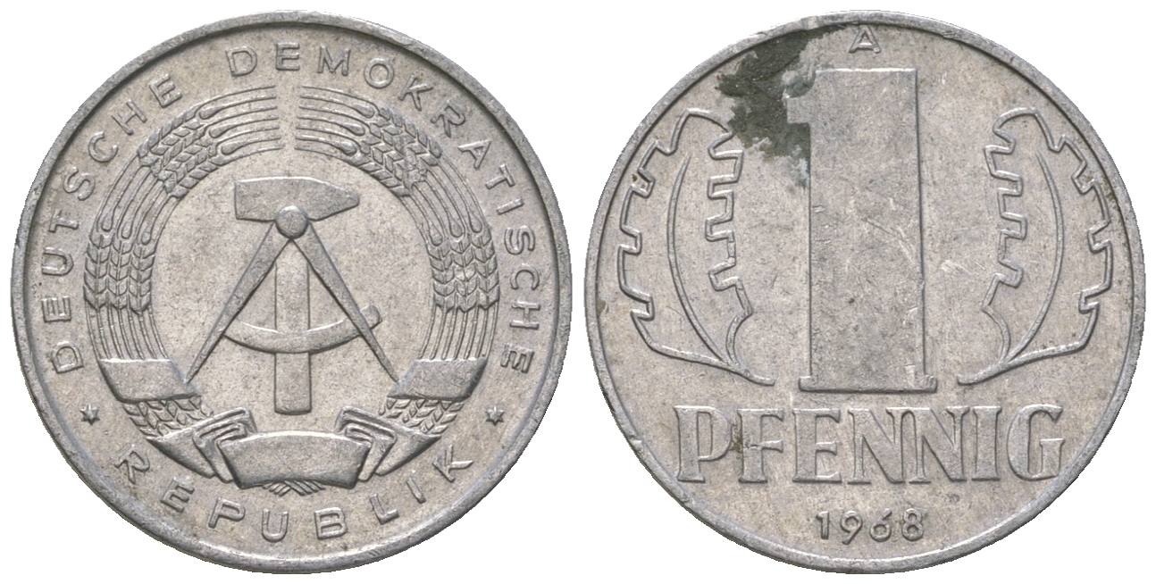 ГДР 1 пфенниг 1968 А КМ 8.1 алюминий 3458-316