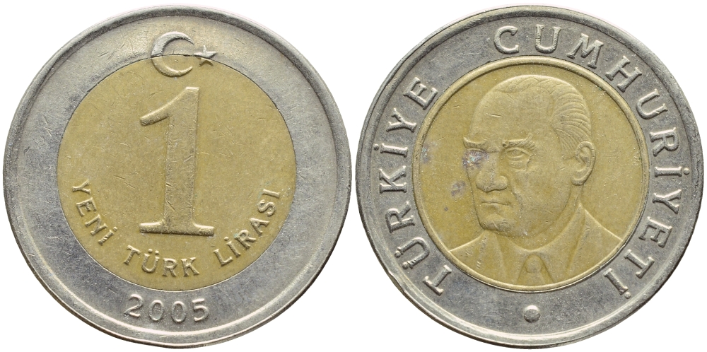 Турция 1 лира 2005 Кемаль Ататюрк KM 1169 биметалл 4397-236