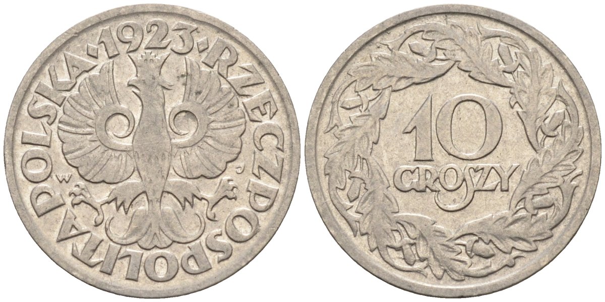 Польша 10 грошей 1923 Республика KM 11, Parchimowicz 104 никель 4580-564
