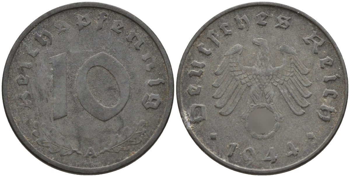 Германия 10 рейхспфеннигов 1944 A KM 101, J.371 цинк 4151-267