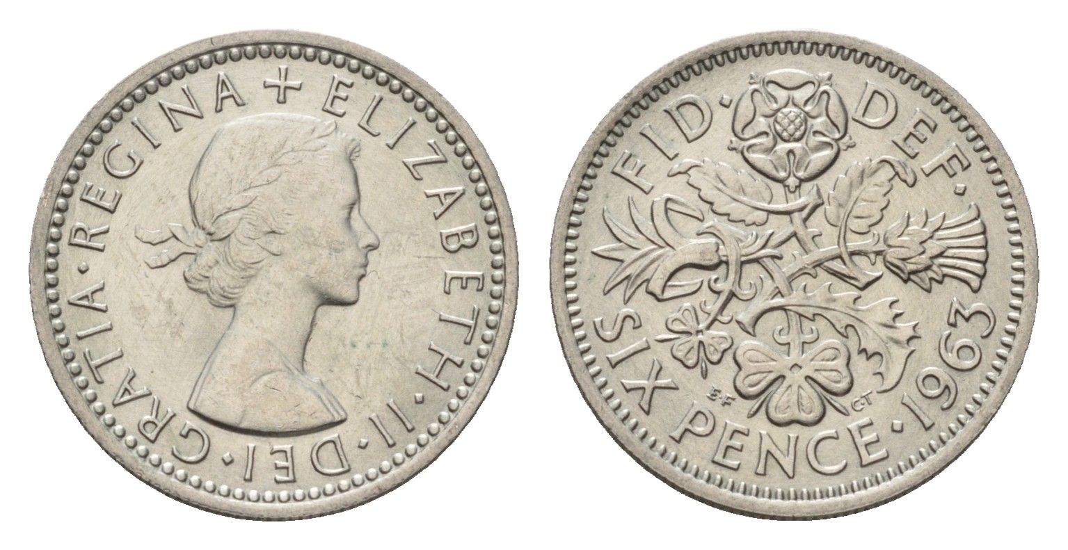 Великобритания 6 пенсов 1963 Елизавета II (1952-2022) KM 903, Spink 4149 медно-никель 4651-1228